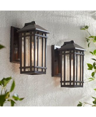 Sierra Craftsman Mission Outdoor Wall Light Fixtures Set of 2 Rubbed Bronze 10 1/2" Seedy Glass Panels for Post Exterior Light Barn Deck