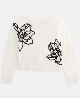 Petite Bold Floral Embroidery Cashmere Sweater, Exclusively at Macy's 