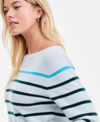 Petite Striped Boat-Neck Cashmere Sweater, Exclusively at Macy's 