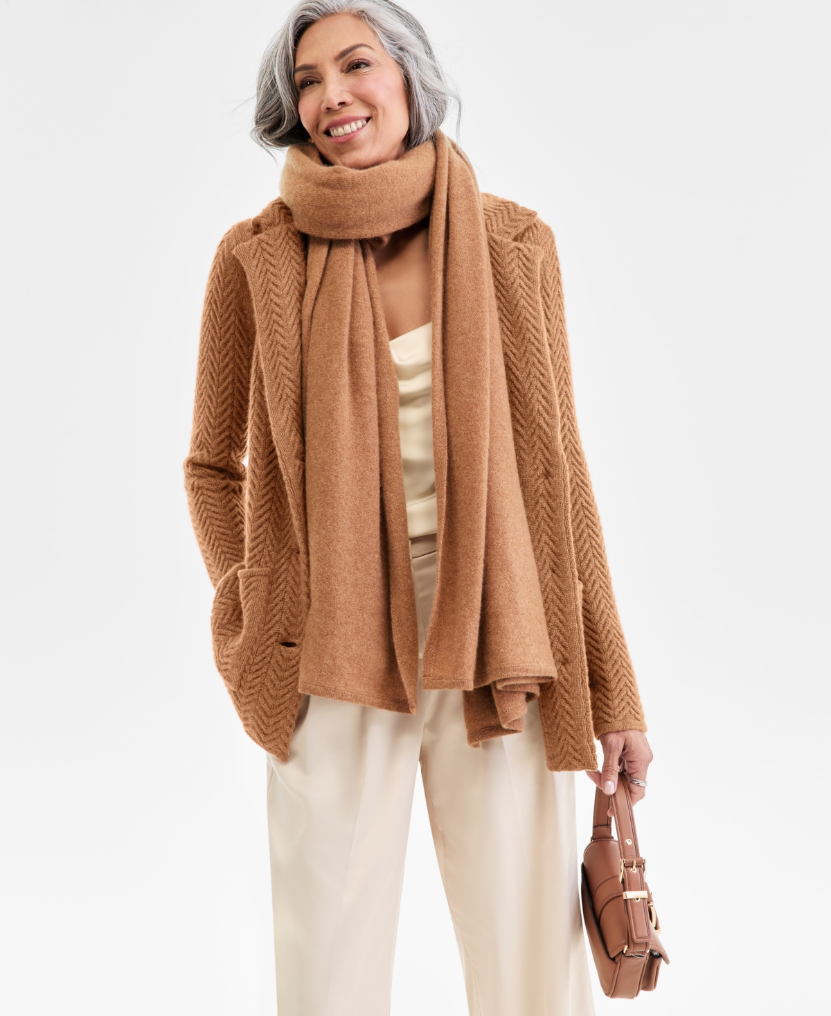 Charter Club Petite Herringbone-stitch Button-front Cashmere Jacket, Exclusively At Macy's