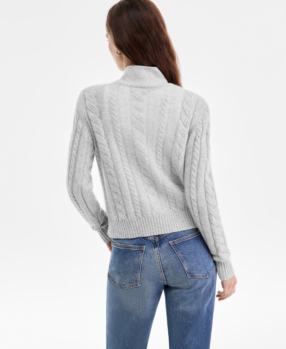 Charter Club Petite Cashmere Cable-knit Button-front Cardigan, Macy's Exclusive In Gray