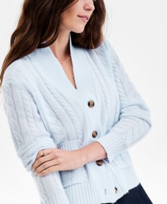 Women's 100% Cashmere Cable-Knit Cropped Cardigan Sweater, Macy's Exclusive