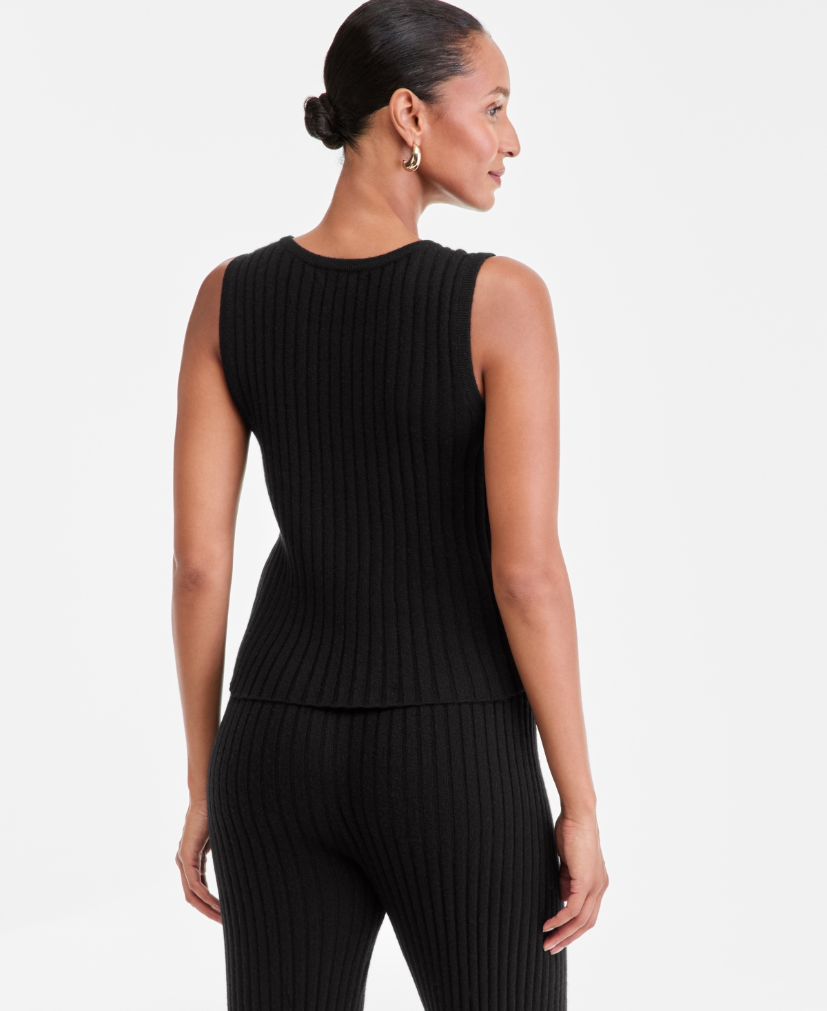 Charter Club Petite Rib-knit Cashmere Crewneck Tank Top, Exclusively At Macy's In Black