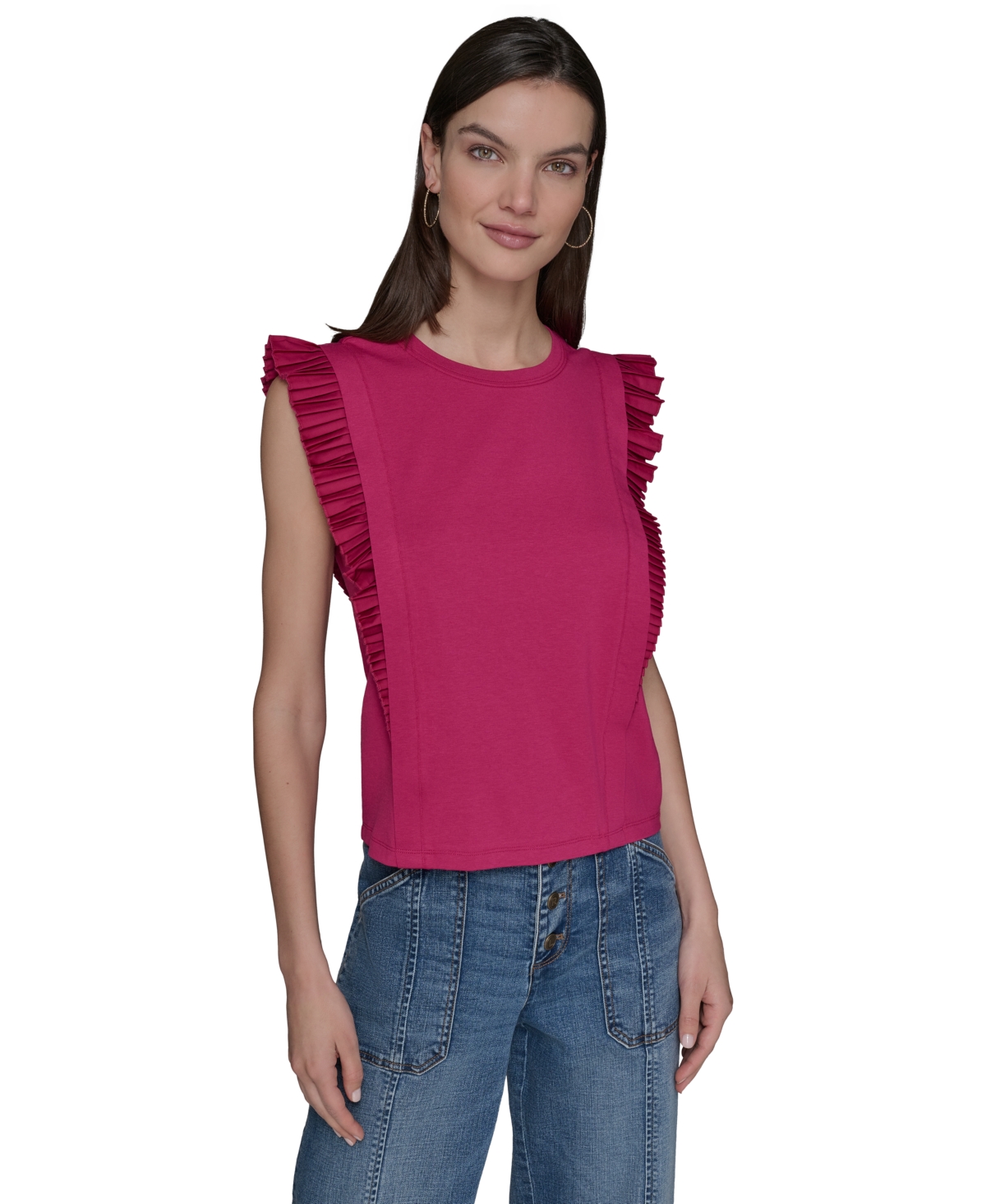 Women's Ruffle-Sleeve Knit Top - Cerise