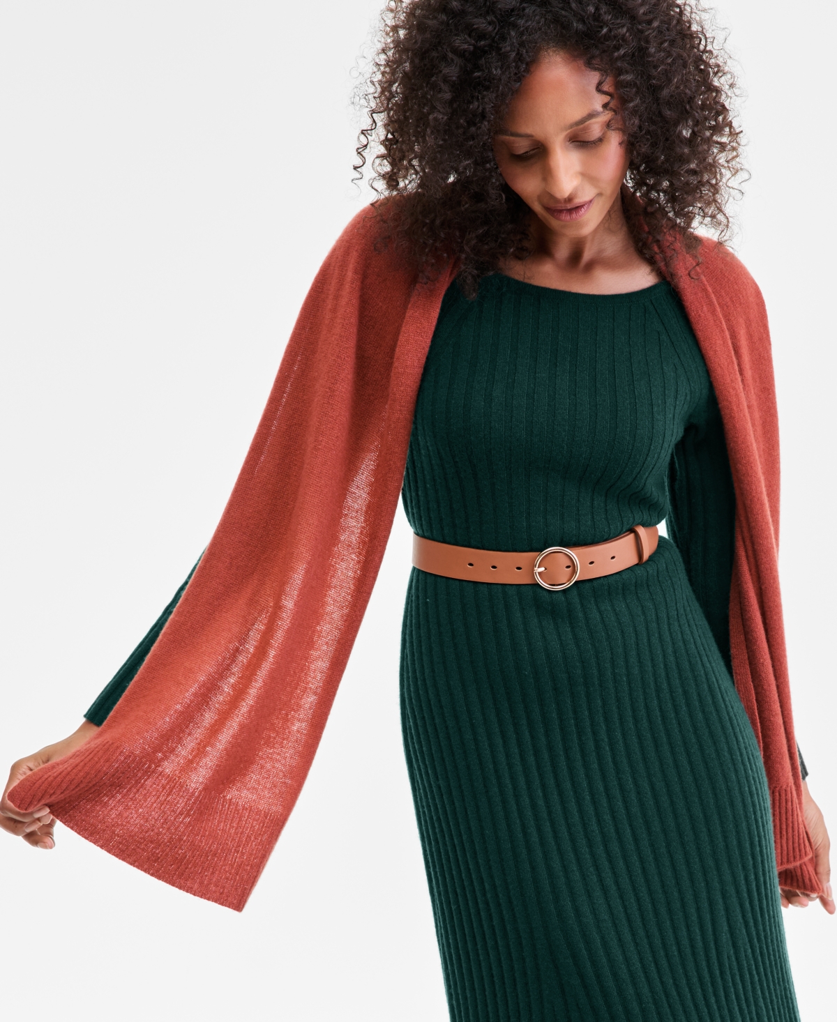 Charter Club Women's 100% Cashmere Ribbed Midi Sweater Dress, Macy's Exclusive In Green