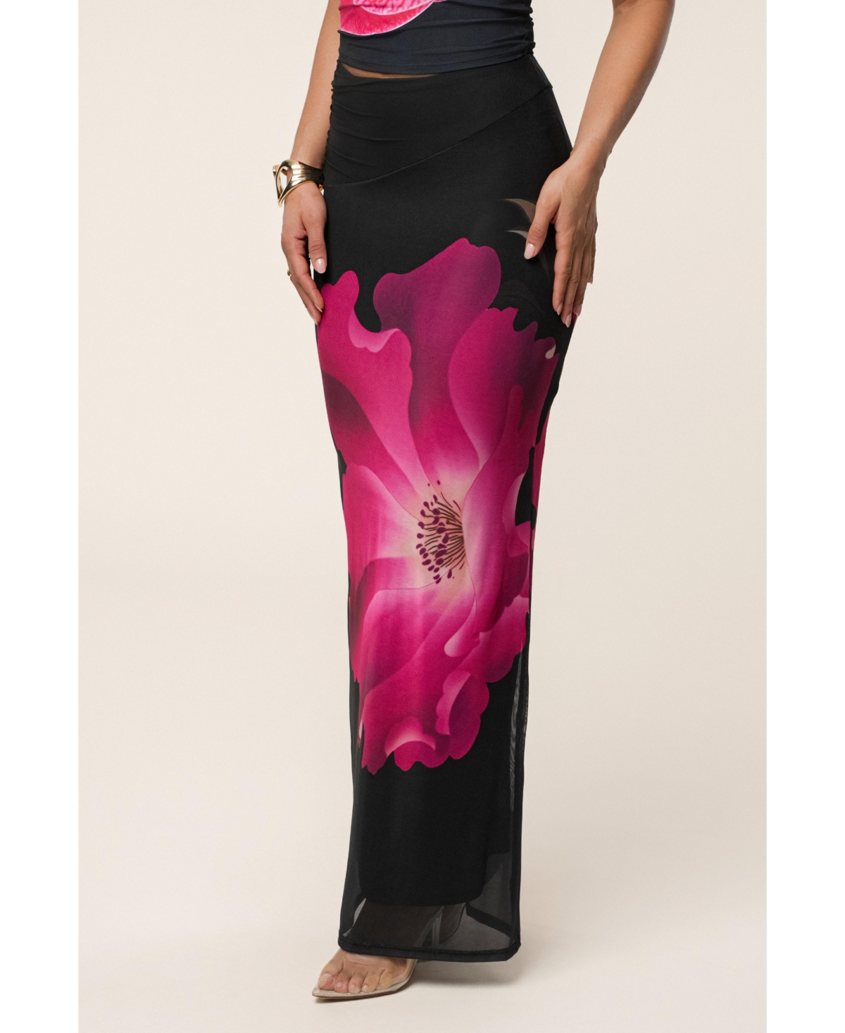 Women's Floral Blooming Dawn Maxi Skirt - Black