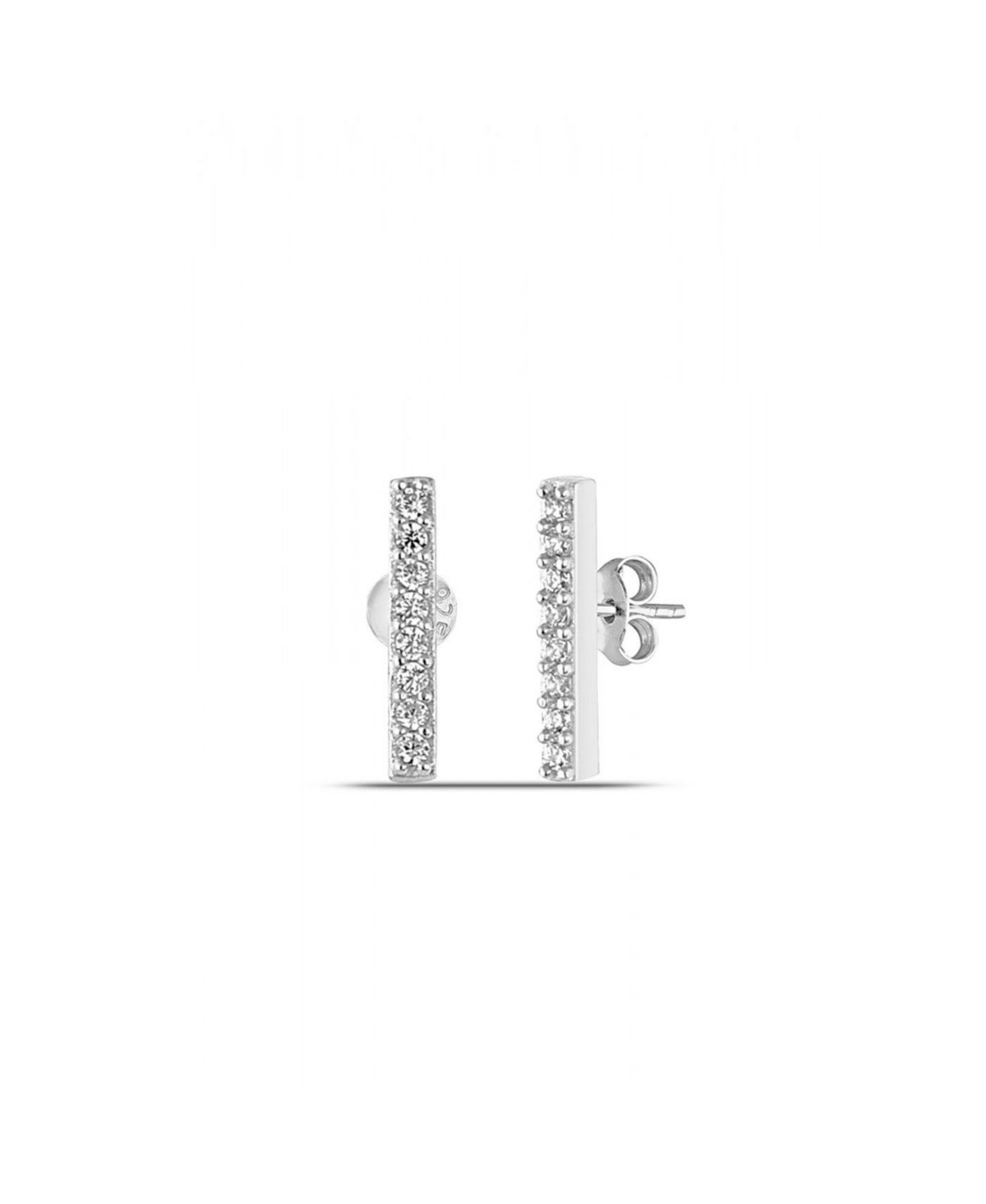 Sterling Silver Zirconia Bar Stud Earring - Gold