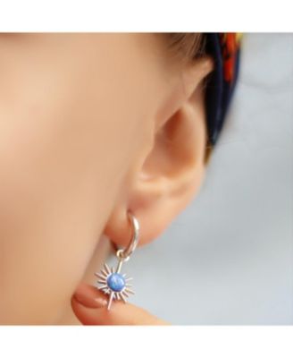 Blue Opal Northernstar Drop Hoop Earring Sterling Silver