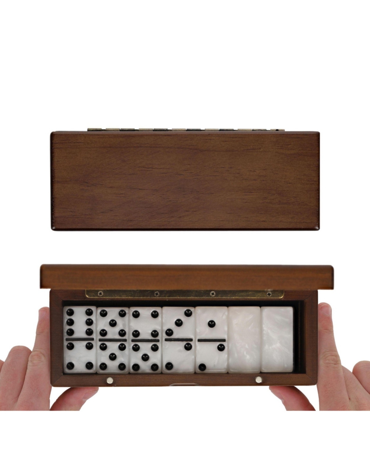 We Games Double 6 Marbleized Dominoes In Magnetic Wooden Travel Box, White Color