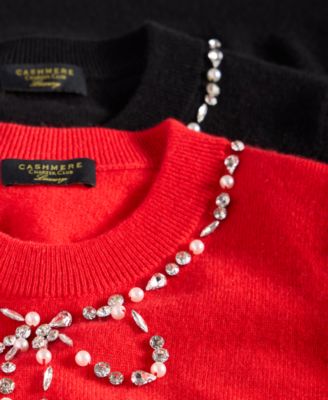 Women's 100% Cashmere Embellished Bow Sweater, Macy's Exclusive