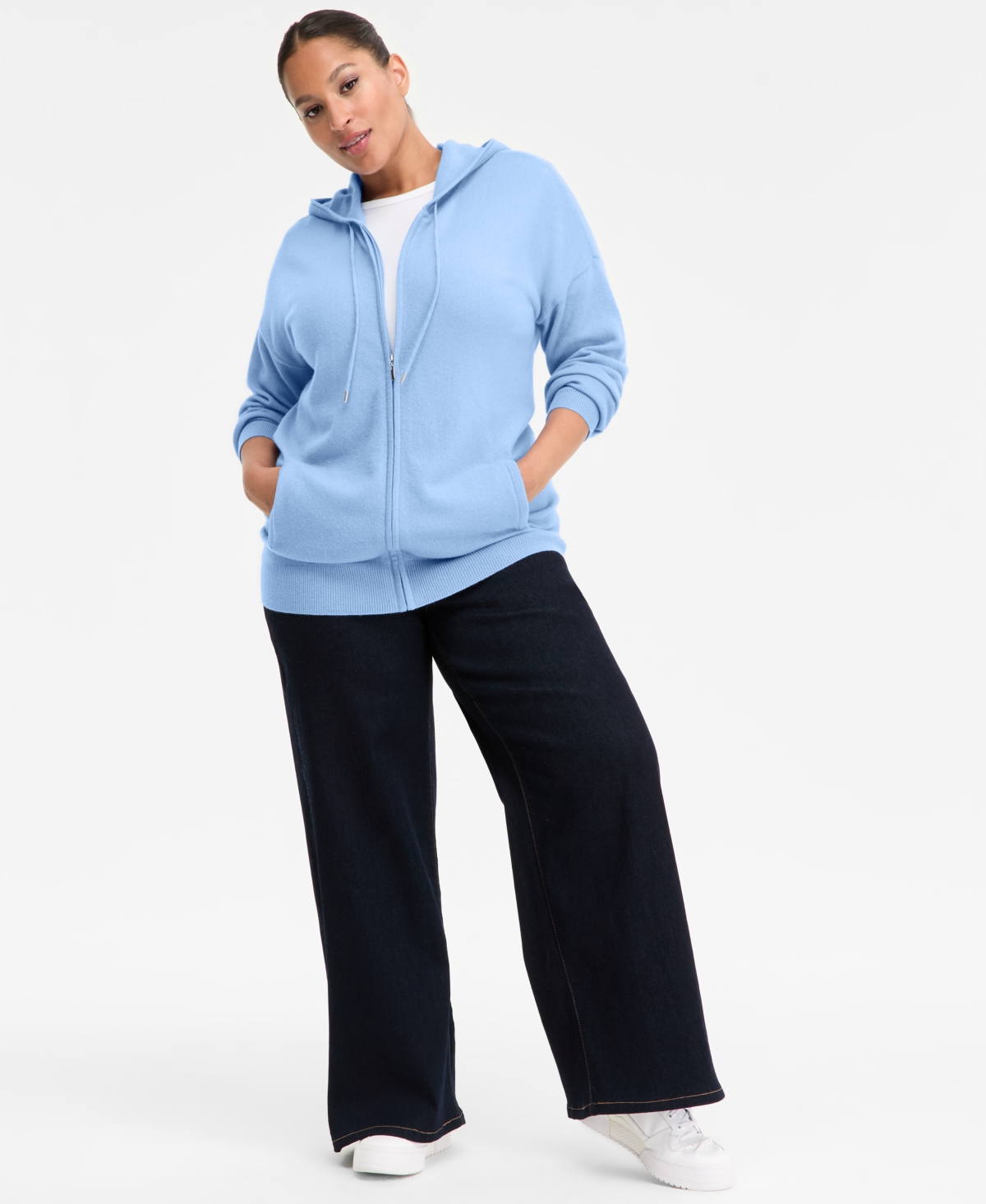Charter Club Plus Size 100% Cashmere Zip-up Hoodie, Macy's Exclusive In Blue