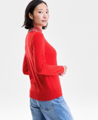 Women's 100% Cashmere Rhinestone Mock Neck Sweater, Macy's Exclusive