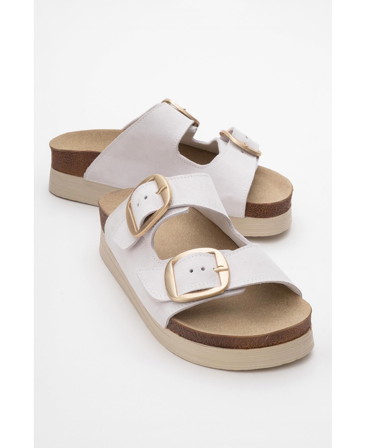 Harbor Suede Leather Two-Strap Sandal (Women) - Beige suede leather