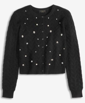 Women's 100% Cashmere Embellished Cable-Knit Cardigan, Macy's Exclusive