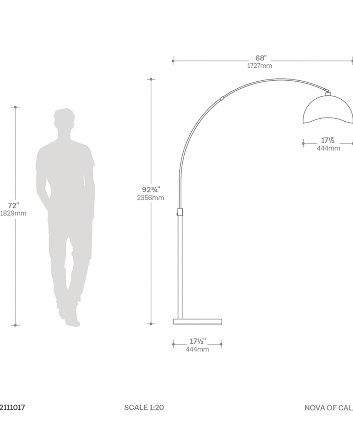 Nova Of California 84" Glass Orson Arc Floor Lamp In Black