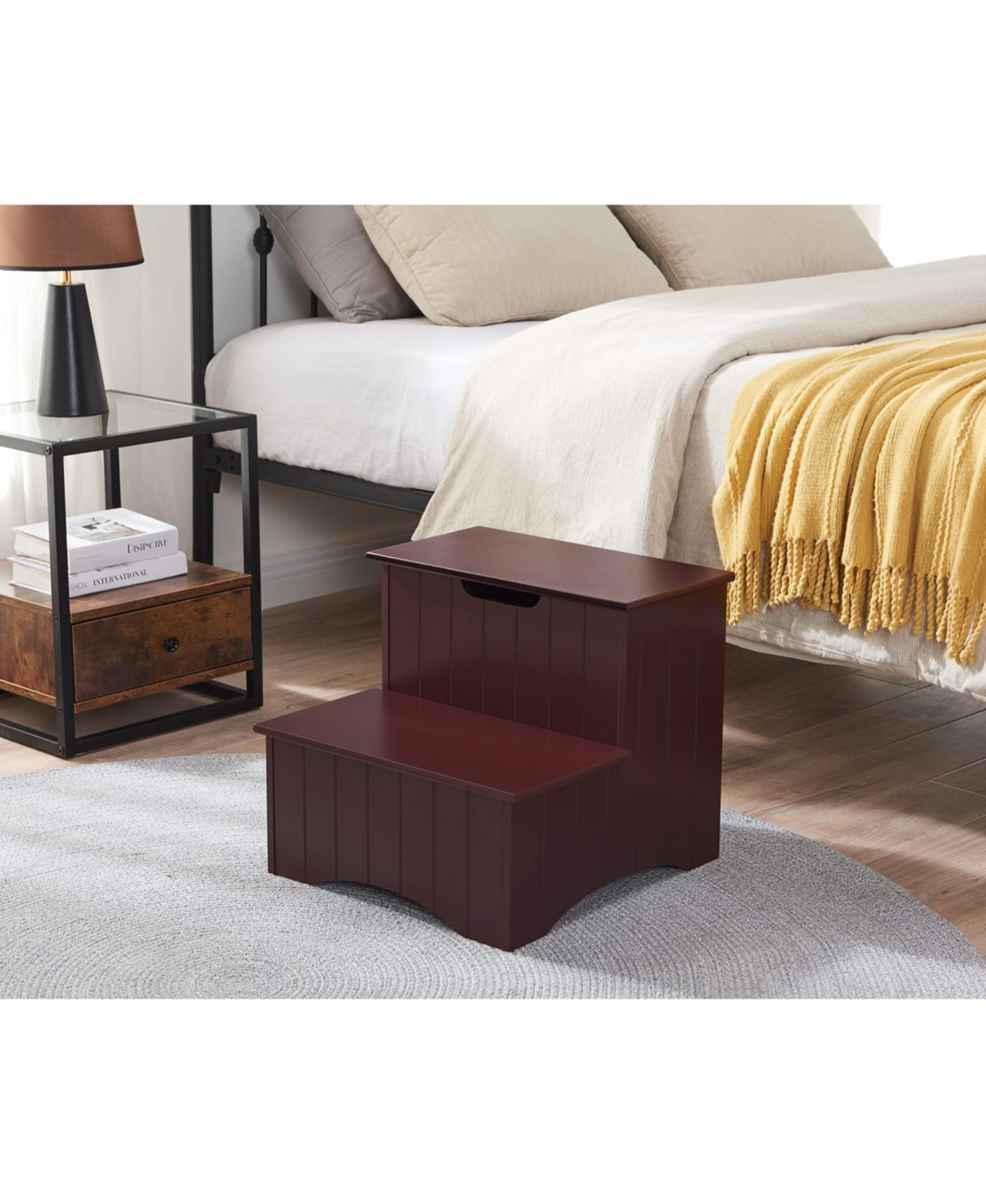 Kings Brand Furniture 2 Step Wooden Step Stool with Hidden Storage for Adults or Kids, Dog Stairs