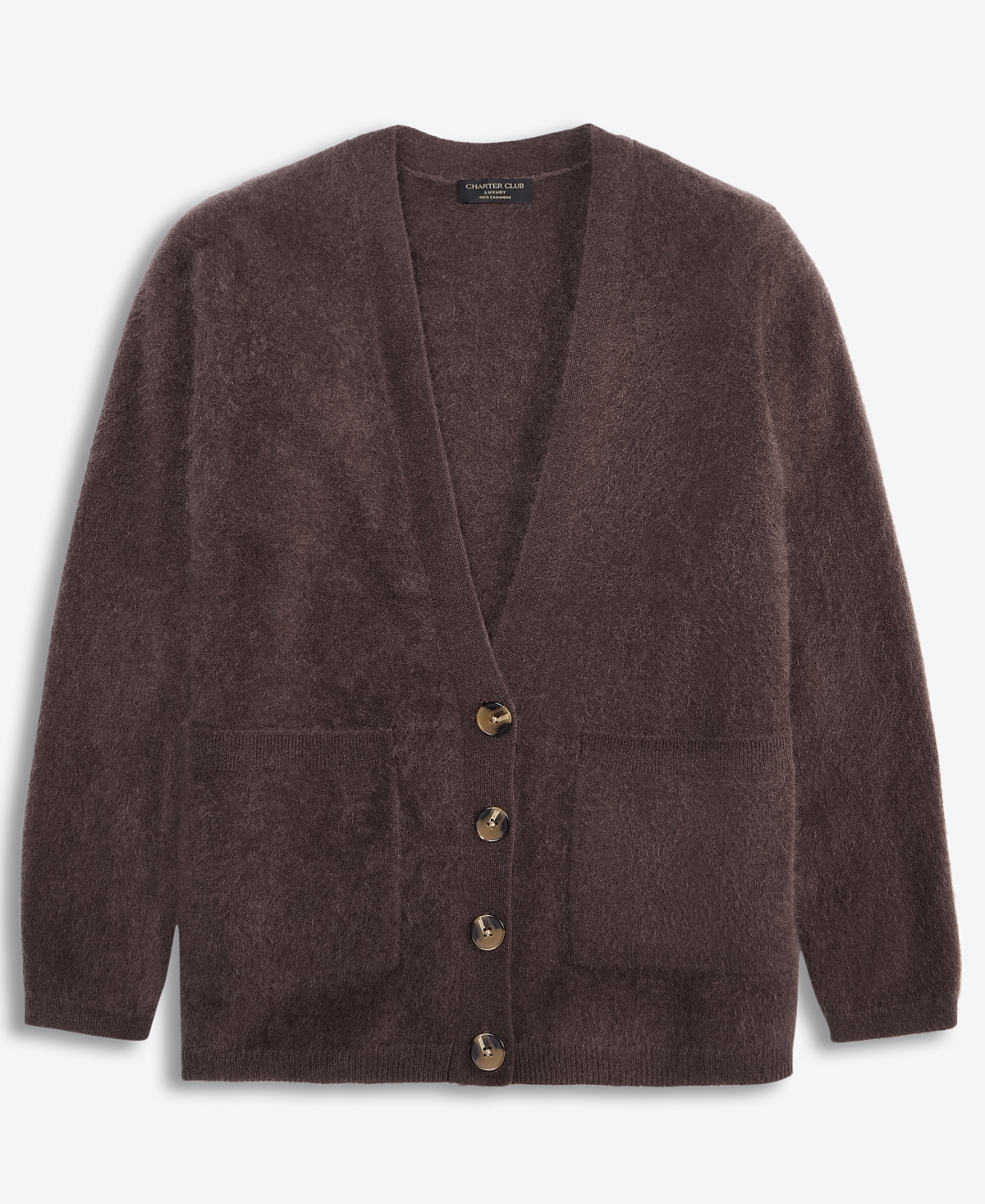 Charter Club Women's Brushed 100% Cashmere Boyfriend Cardigan, Macy's Exclusive In Brown