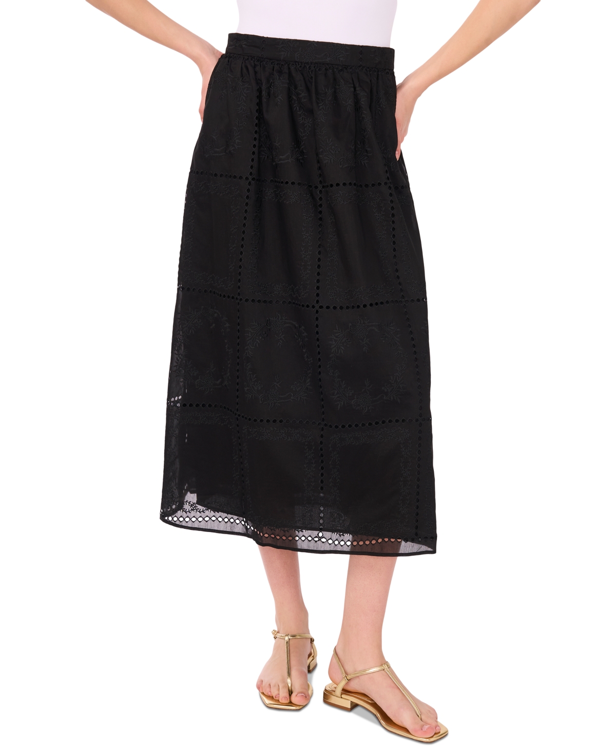 Women's Embroidered Midi Skirt - Ultra White