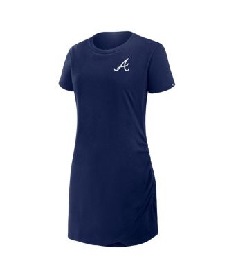 Women's Navy Atlanta Braves Ruched Drape T-Shirt Dress