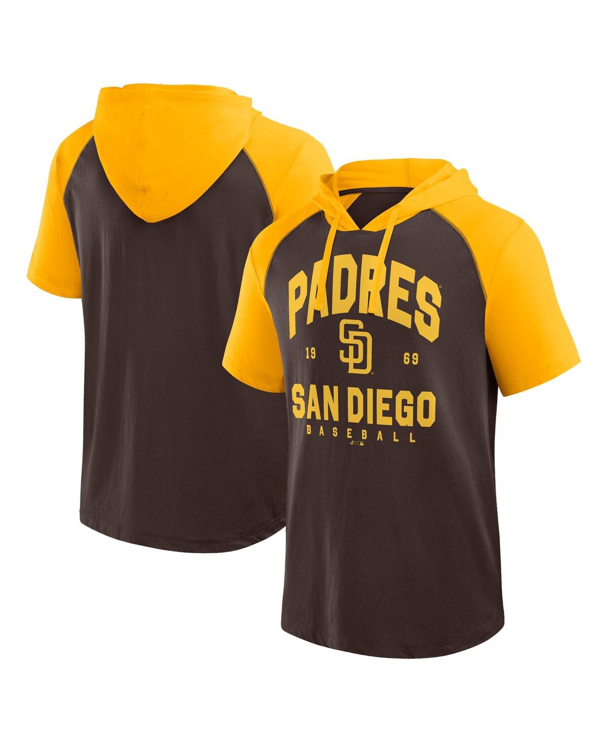 FANATICS MEN'S BROWN SAN DIEGO PADRES PRIME RAGLAN SHORT SLEEVE HOODIE T-SHIRT 