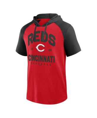 Men's Red Cincinnati Reds Prime Raglan Short Sleeve Hoodie T-Shirt