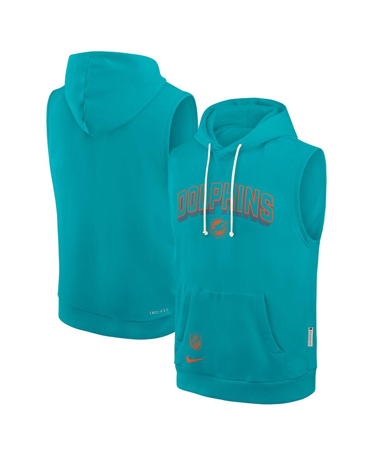 NIKE MEN'S AQUA MIAMI DOLPHINS SIDELINE PERFORMANCE SLEEVELESS PULLOVER HOODIE 