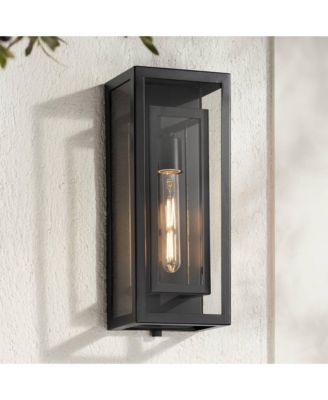 Double Box Modern Outdoor Wall Light Fixture Black Metal 16 1/2" Clear Glass for Post Exterior Barn Deck House Porch Yard Patio