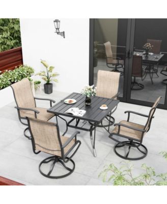 Outdoor 5-Piece Metal Patio Dining Set with and 4 Textilene Swivel Chairs and Square Table