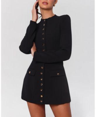Women's Long Sleeve Gold Button Down Blazer Mini Dress
