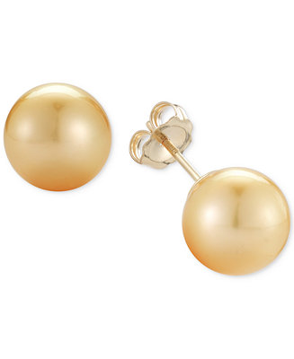 Macy's Cultured Golden South Sea Pearl Stud Earrings (9mm) in 14k Gold ...