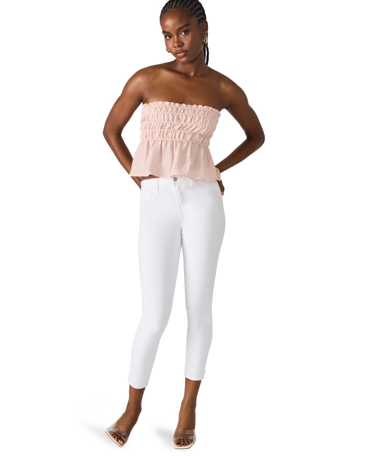 Steve Madden Cambria Strapless Smocked Peplum Top