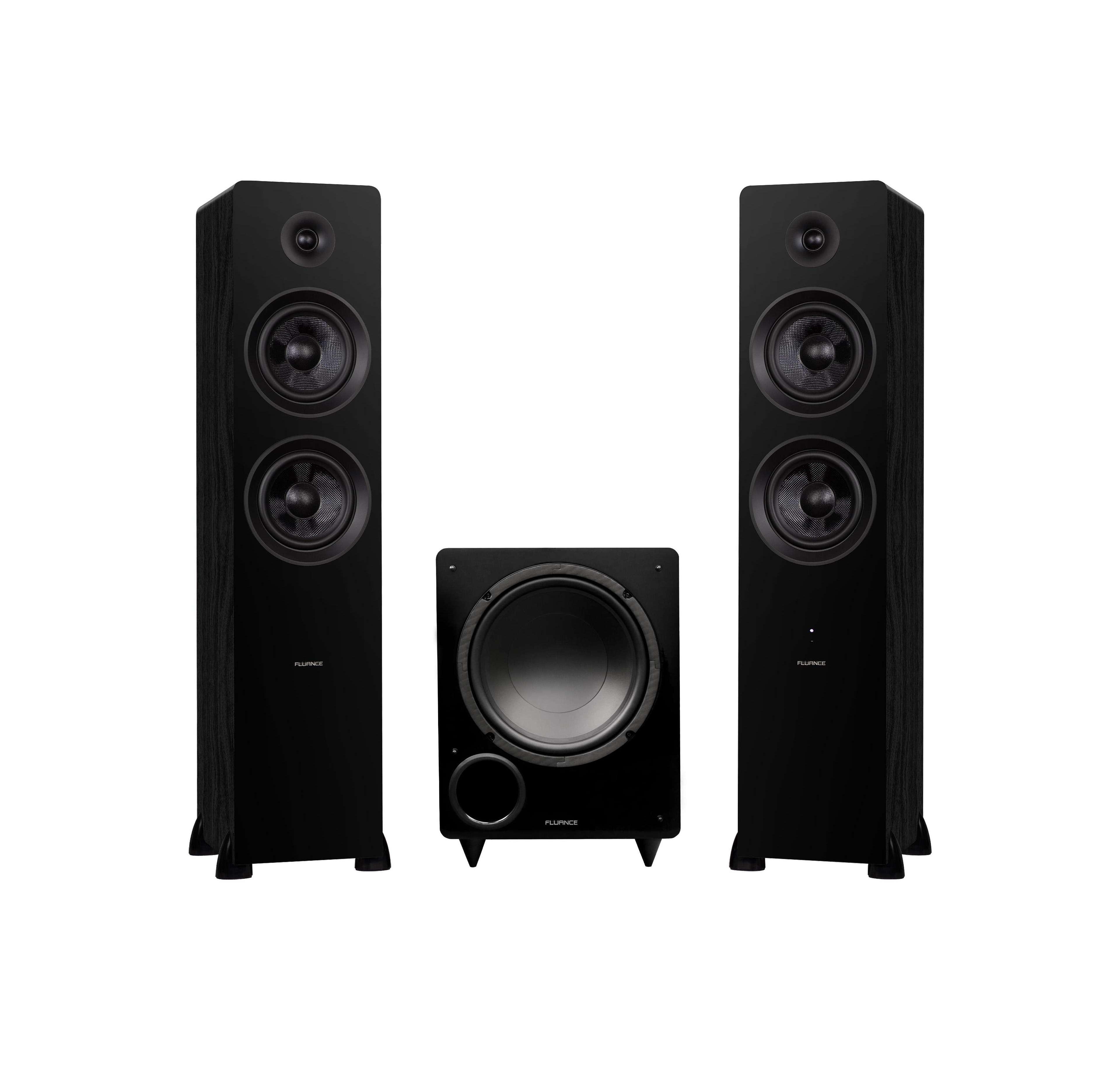 Fluance Ai81 Powered Floorstanding Tower Speakers (Bamboo) and DB10 10" Low Frequency Ported Front Firing Subwoofer (Black Ash) with 15 F