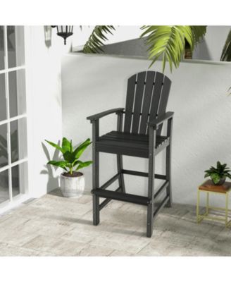 30 Inches Counter Height Outdoor HDPE Bar Stool with Armrests and Footrest-Black