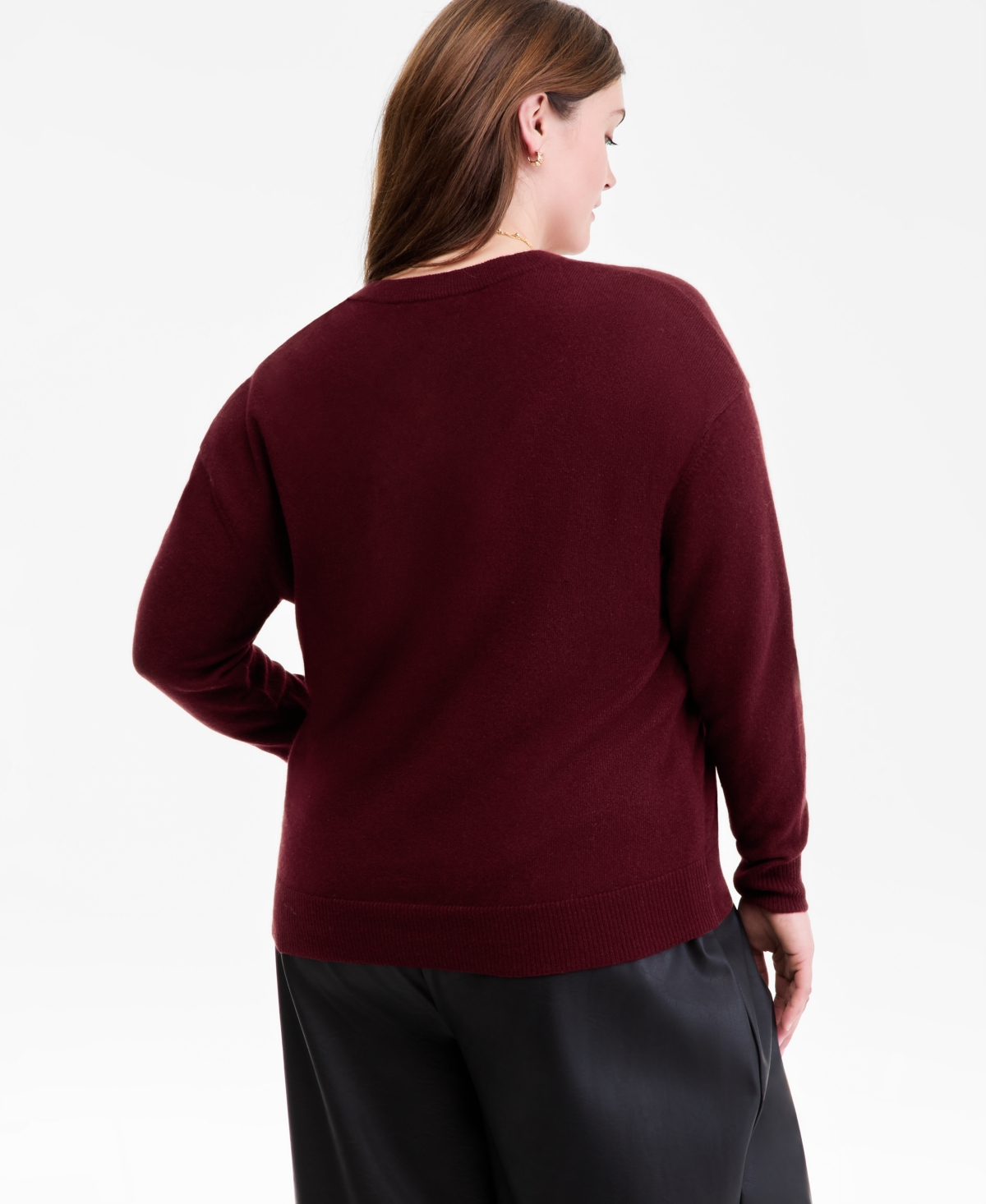 Charter Club Plus Size 100% Cashmere Button-front Cardigan, Macy's Exclusive In Burgundy