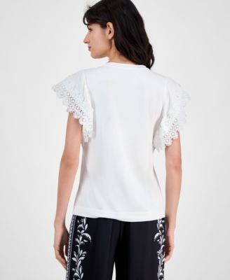 Women's Lace-Trim Cap-Sleeve T-Shirt