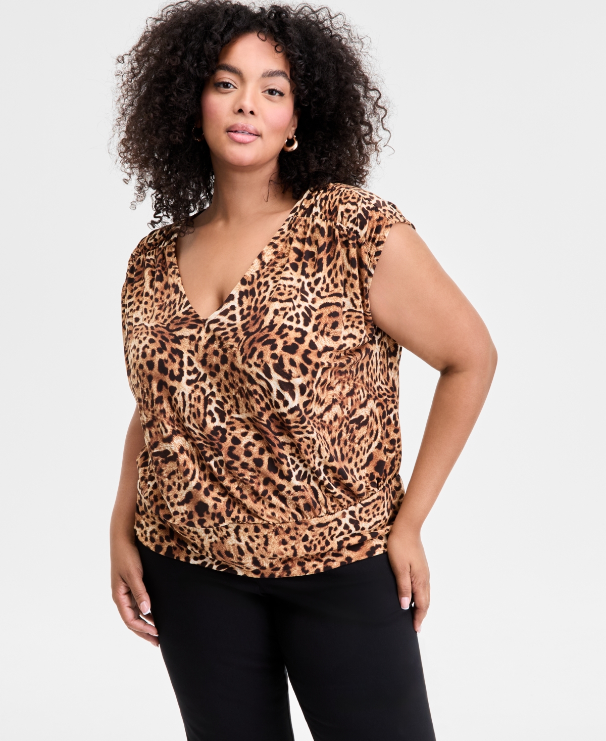 Plus Size Animal-Print V-Neck Top, Exclusively at Macy's - Pheby Cheetah