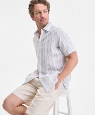 Men's Elevated Barry Regular-Fit Stripe Button-Down Linen Shirt, Exclusively at Macy's 