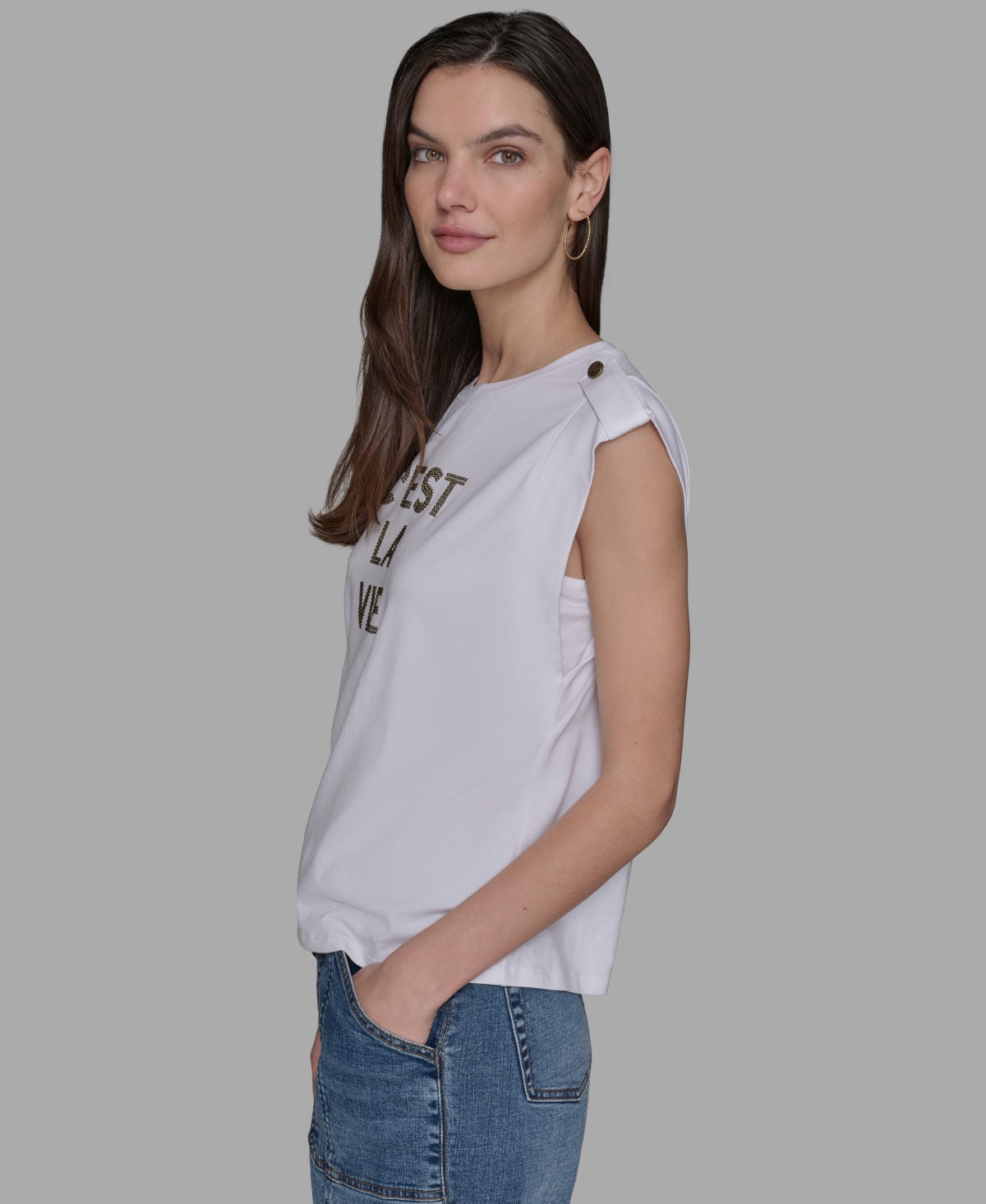 Karl Lagerfeld Plus Size C'est La Vie Extended-shoulder Top In White