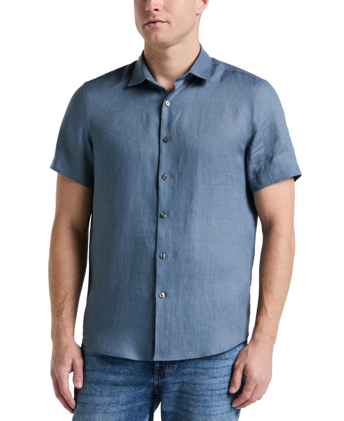 Men's Solid Linen Shirt - Blue Mirage