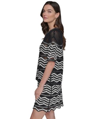 Women's Short-Sleeve Chevron Knit Sweater