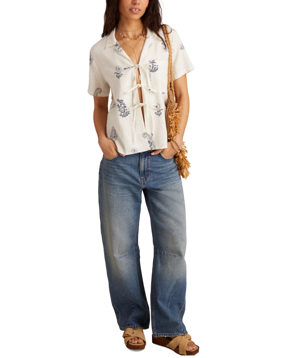 LUCKY BRAND WOMEN'S FLORAL-PRINT TIE-FRONT SHIRT 