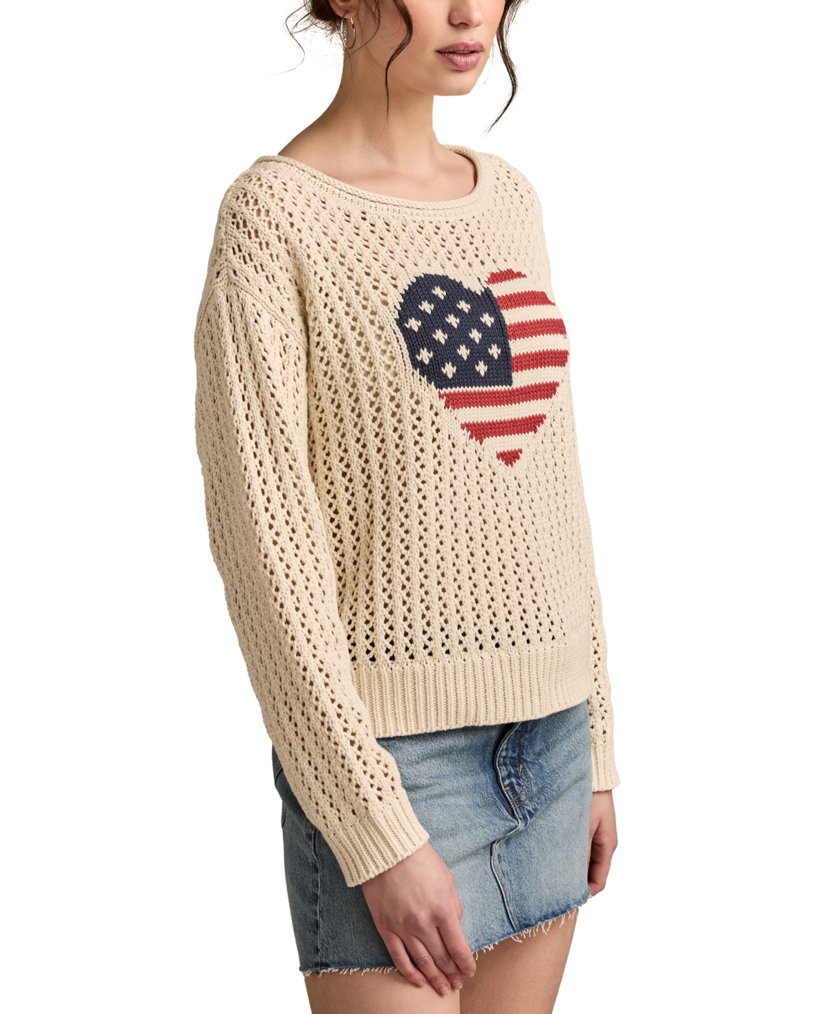 LUCKY BRAND WOMEN'S AMERICANA MESH-STITCH SWEATER 