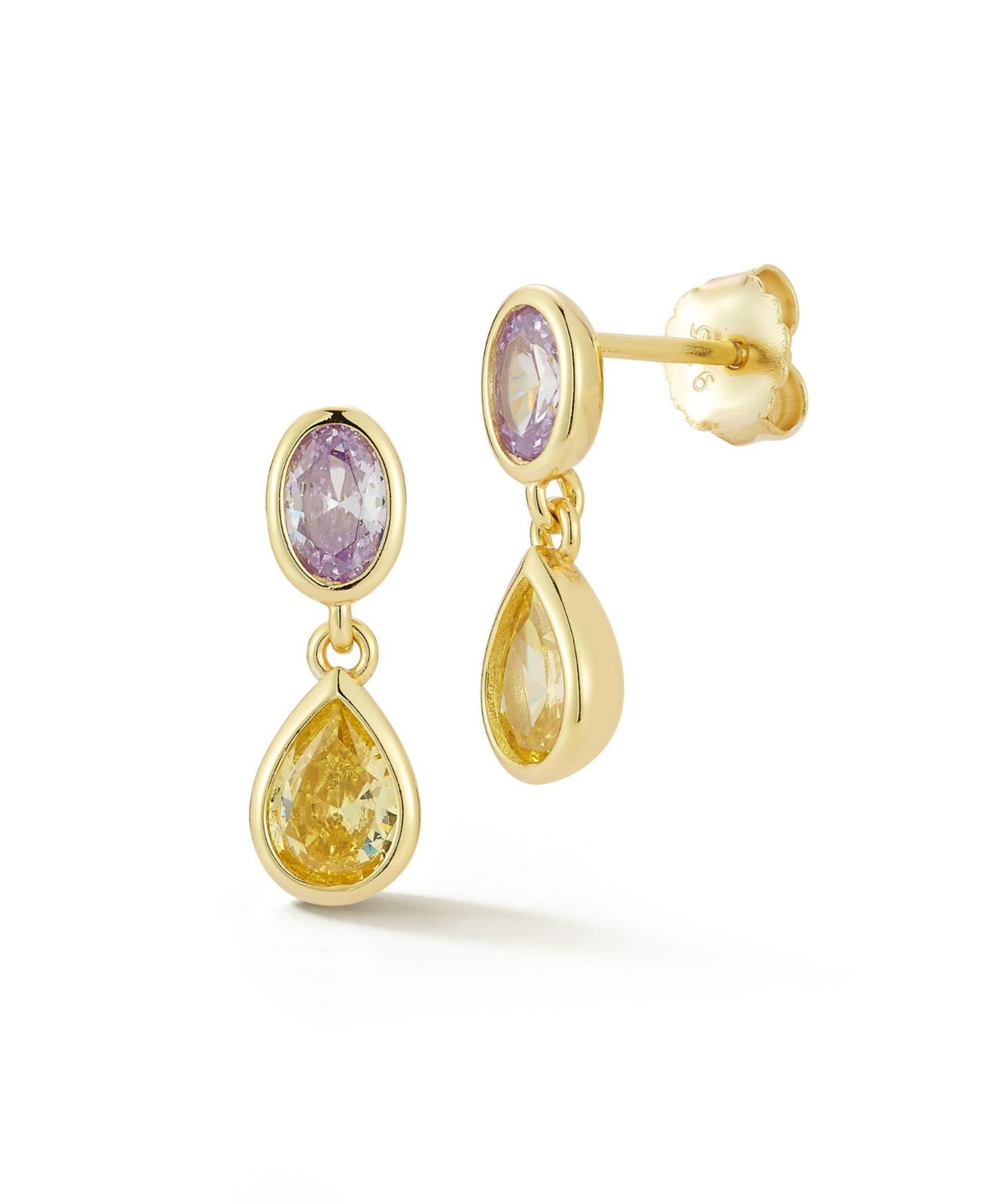 14K Gold Plated Sterling Silver Pear Cut Dangle Drop Earrings - Gold-Purple