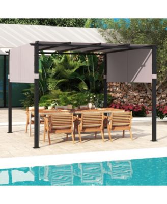 10 x 10 ft Flat Top Pergola with Retractable Canopy for Garden Pool Porch and Backyard
