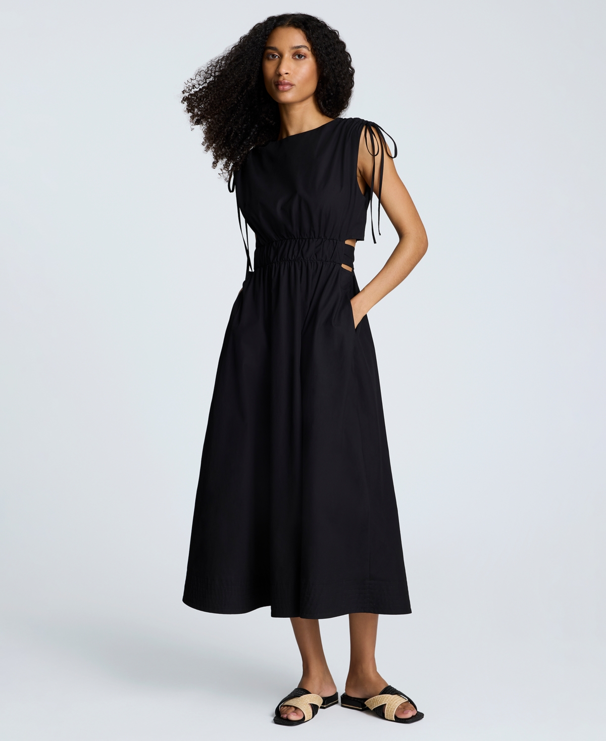 Women's Shoulder-Tie Side-Cutout Midi Dress - Black