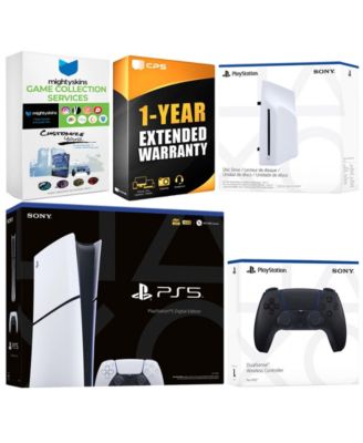 PlayStation 5 Slim Digital Bundle with Disc Drive, Extra Controller, MightySkins Game Collection and 1 Year Extended Warranty - Chroma Indigo