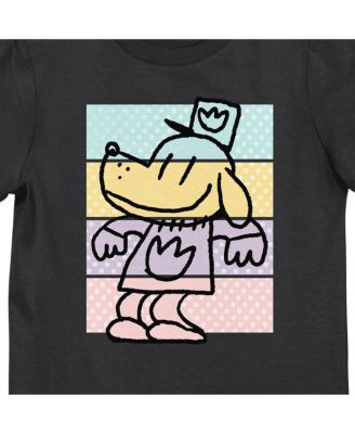 Girls Character Outline Youth Black Crew Neck Short Sleeve T-shirt-XXL