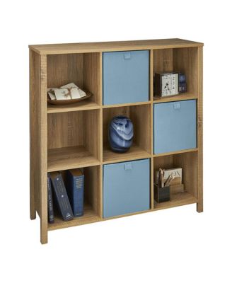 Freestanding Premium 9-Cube Storage Organizer Bench, Weathered Oak