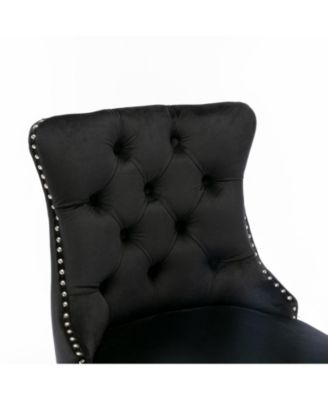 Contemporary Tufted Velvet Barstools with Wooden Legs (Black), Set of 2