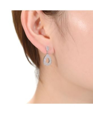 White Gold Plating with Clear Cubic Zirconia Pear Drop Earrings